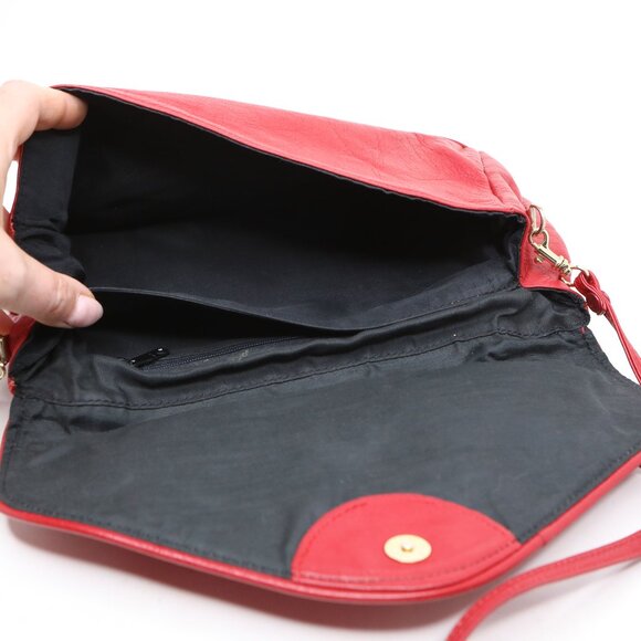 Vintage ANDREA Red Leather Envelope Style Purse Shoulder Bag Retro Long Strap - Picture 8 of 12